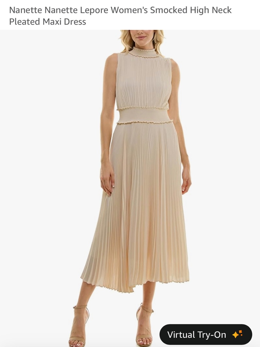 Nanette Lepore Sleeveless Pleated High-Neck Maxi Dress in Cream